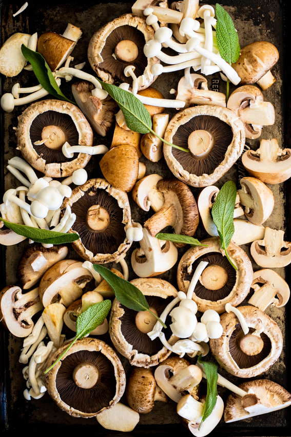 Creamy polenta with garlic sage mushrooms