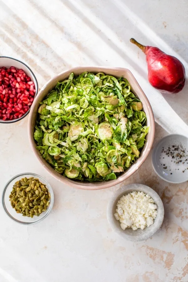 Shaved Brussels Sprout Salad with Pears and Pomegranate