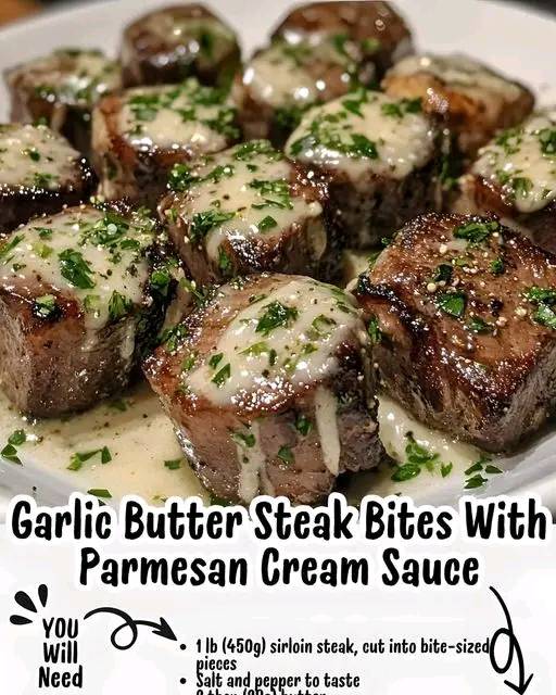 Garlic Butter Steak Bites with Parmesan Cream Sauce