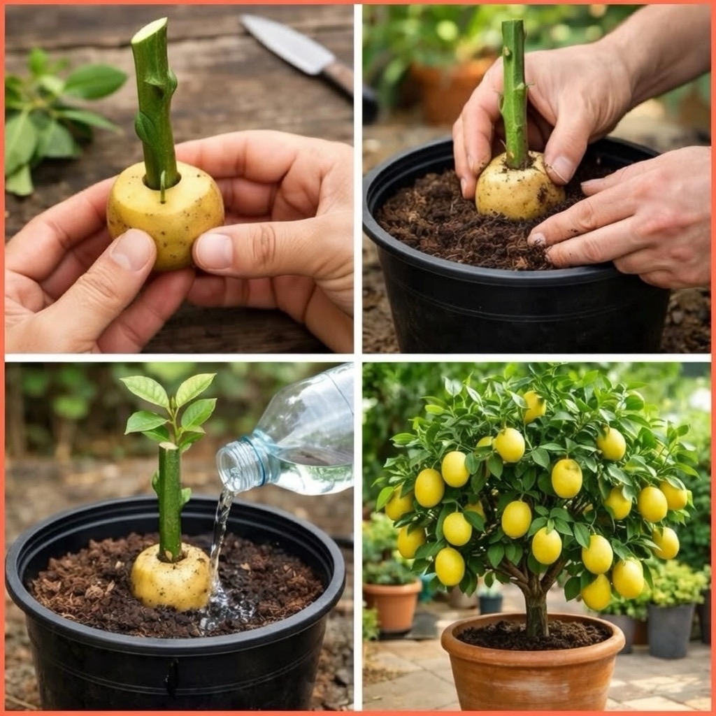 100% Success Propagating Lemon Trees Using Just One Potato 🍋🥔