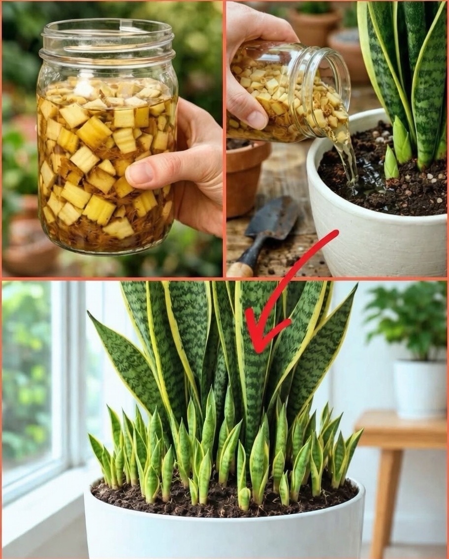 🌿🍌 Add banana peel to your snake plant — more pups start growing fast! 😲✨
