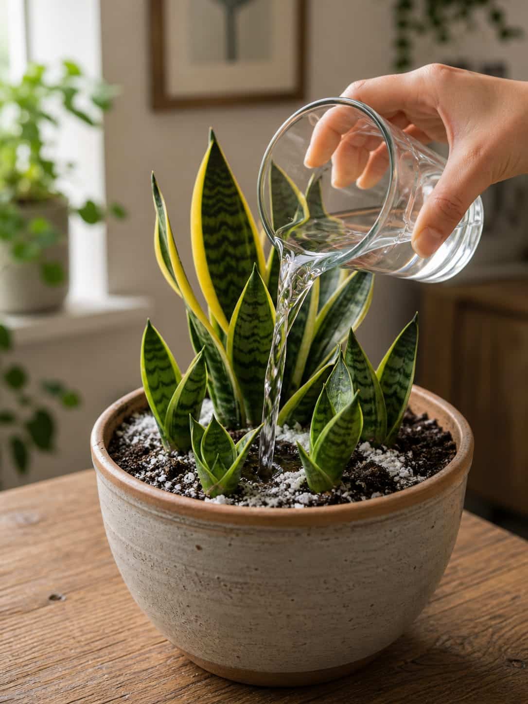 The White Pebble Watering Trick for Snake Plant: How to Keep Roots Strong, Leaves Upright, and New Pups Growing