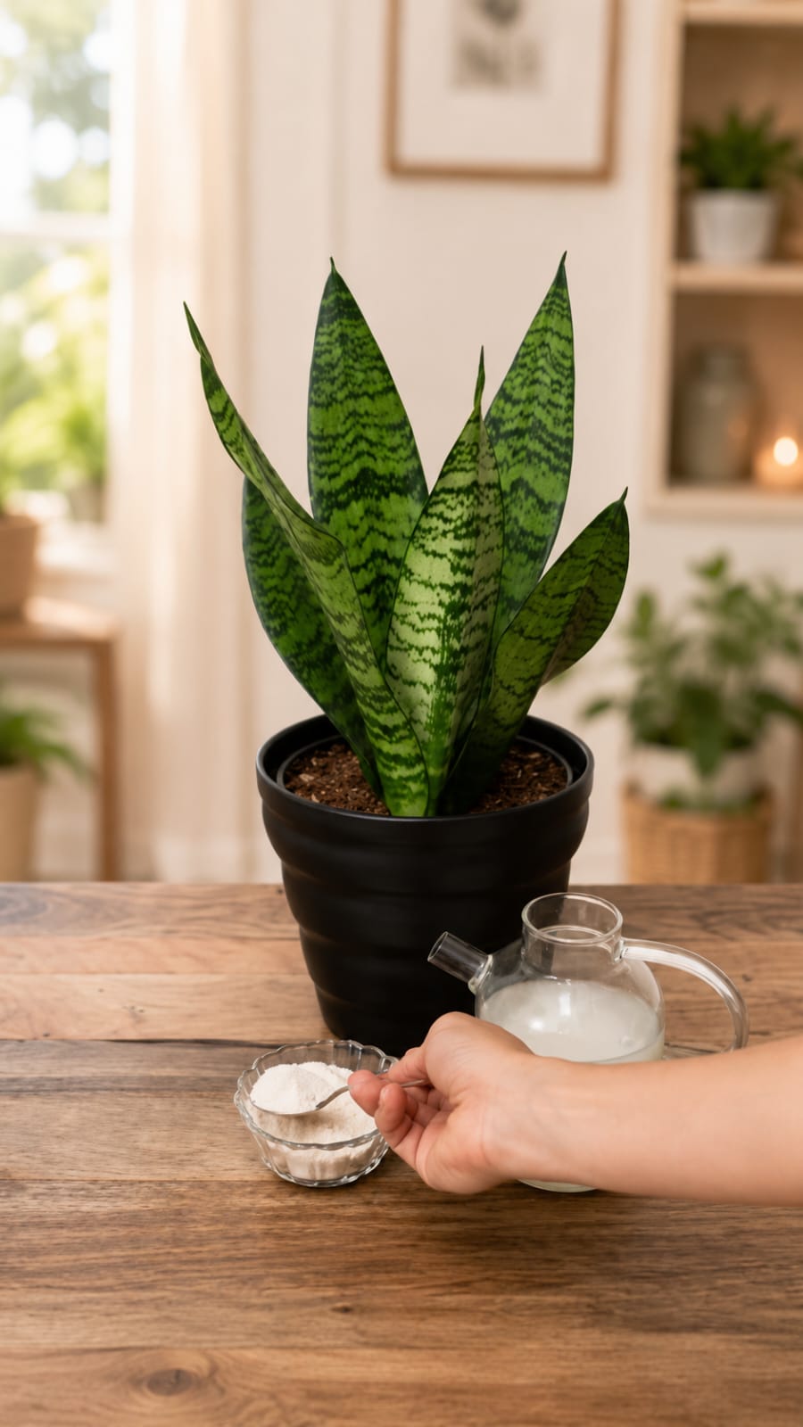 Why Homeowners Are Using a 3-Spoon White Liquid Snake Plant Soil Refresh Trick, Better Drainage Mix, Indoor Plant Fertilizer, and Ceramic Pot Styling to Support Stronger Leaves and Cleaner Growth