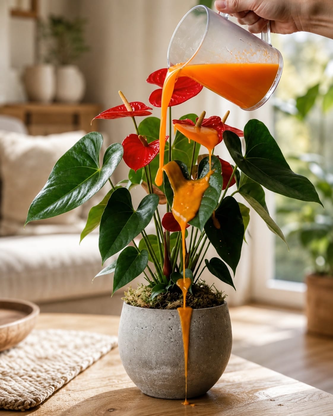 How to Use Orange Liquid Around an Anthurium Plant Safely for Healthier Roots, Brighter Leaves, and Long-Lasting Red Flowers