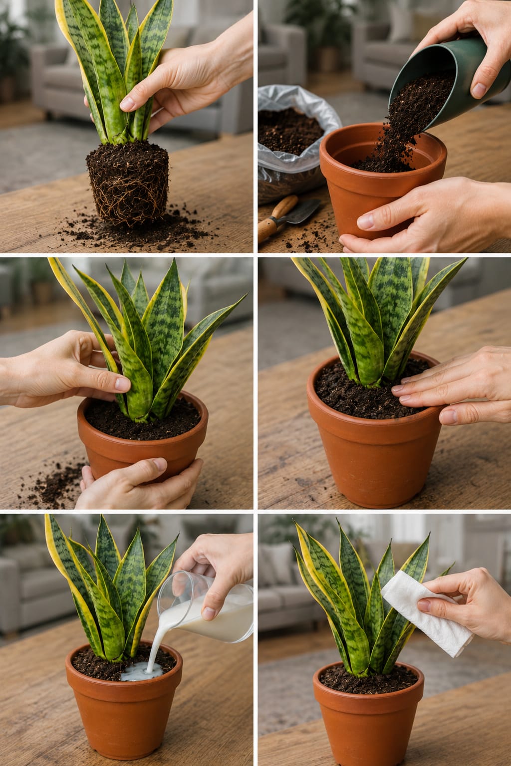 How to Use Milk Water Around a Snake Plant Safely After Repotting for Stronger Roots, Cleaner Leaves, and a Healthy Indoor Display