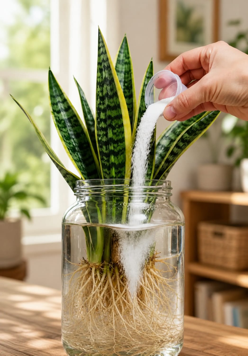 How to Use White Powder in a Snake Plant Water Jar Safely to Support Cleaner Roots, Clearer Water, and a Healthier Decorative Indoor Display
